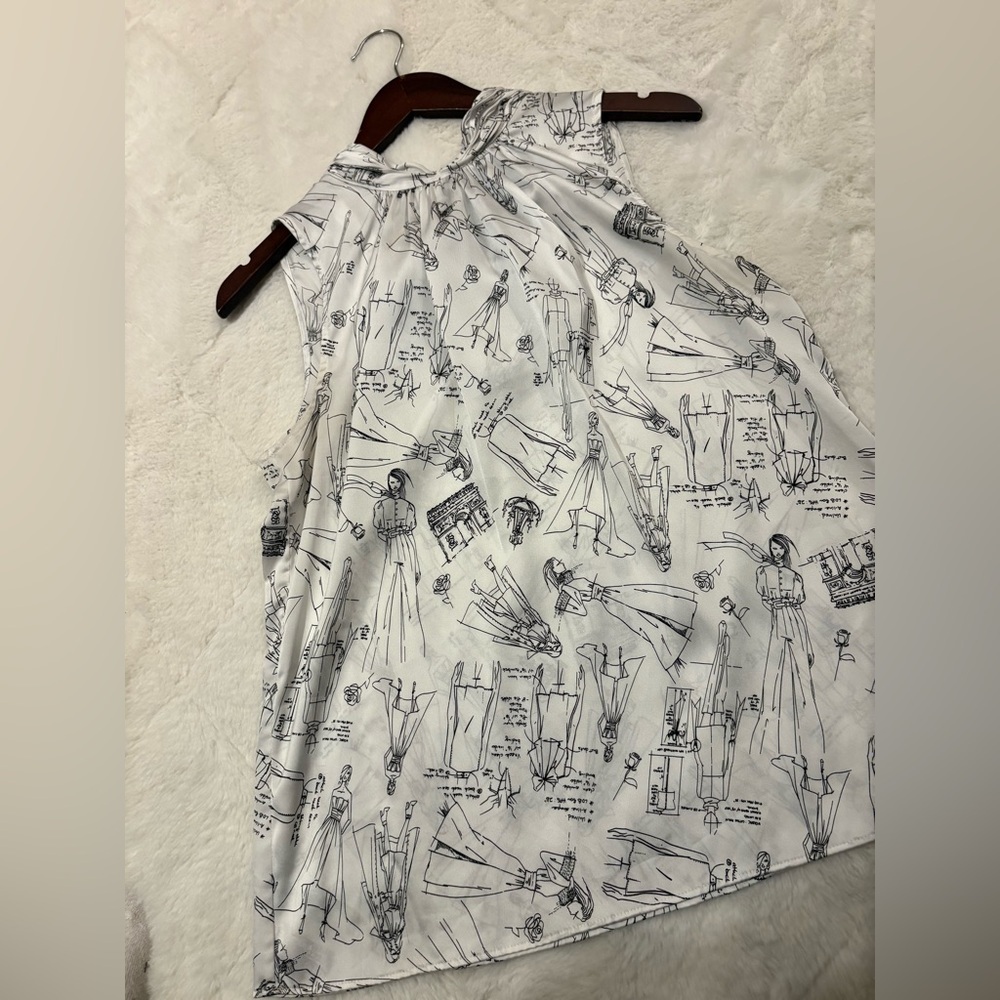 Chic Sleeveless Top with Fashion Sketch Print sze med